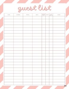 Guest List Templates - 12 FREE Printables | Printabulls