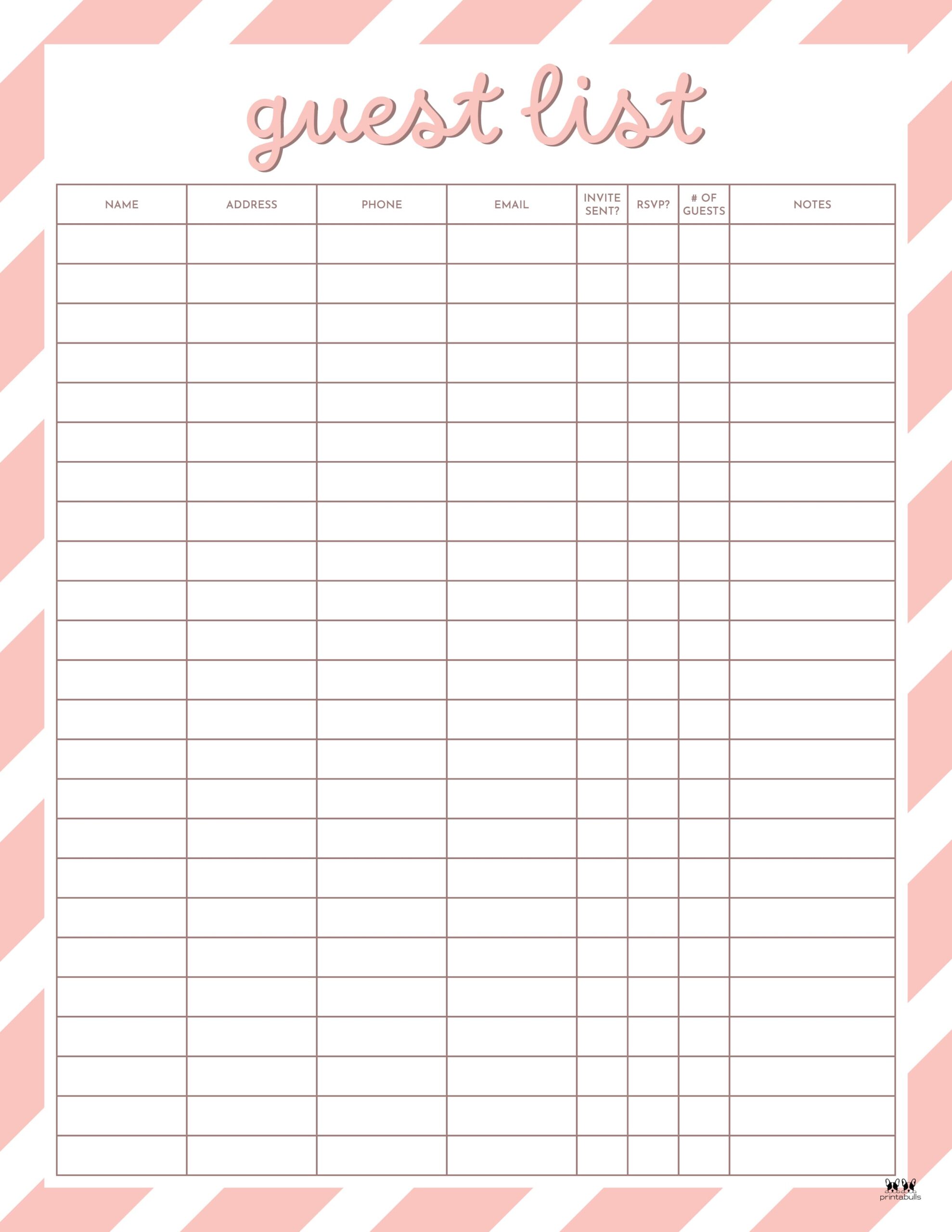 Guest List Templates - 12 FREE Printables | Printabulls