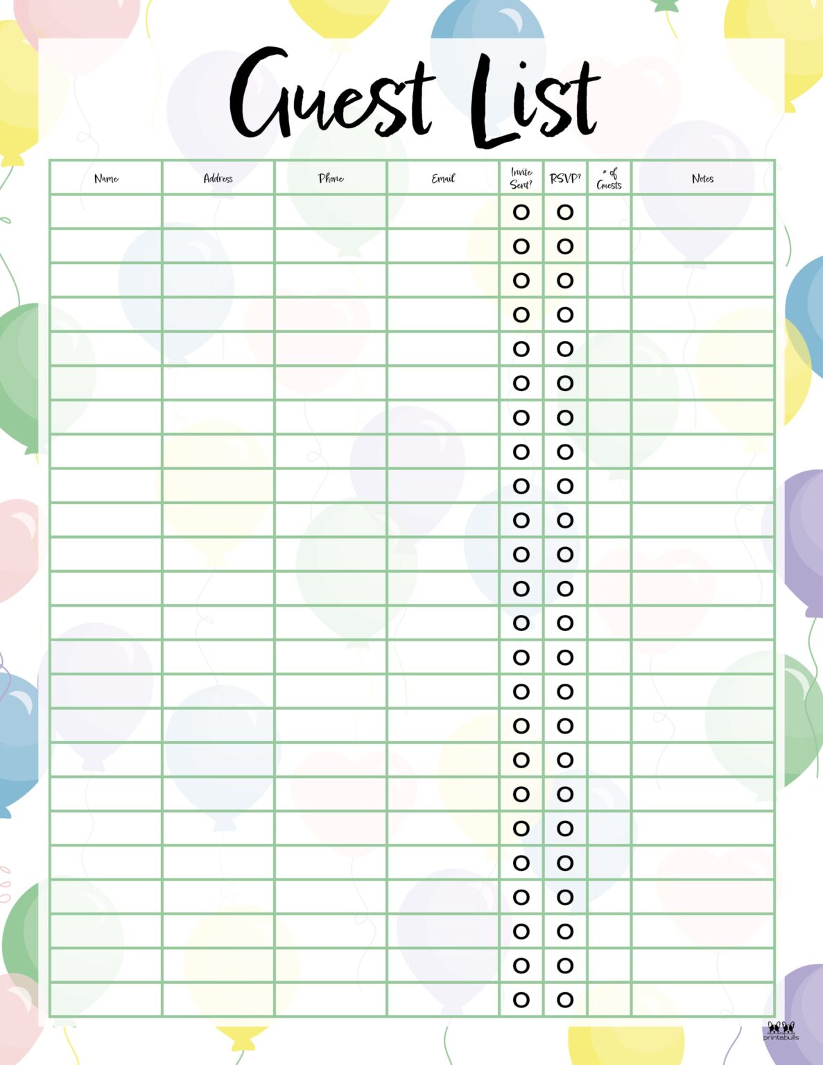 Guest List Templates - 12 FREE Printables | Printabulls