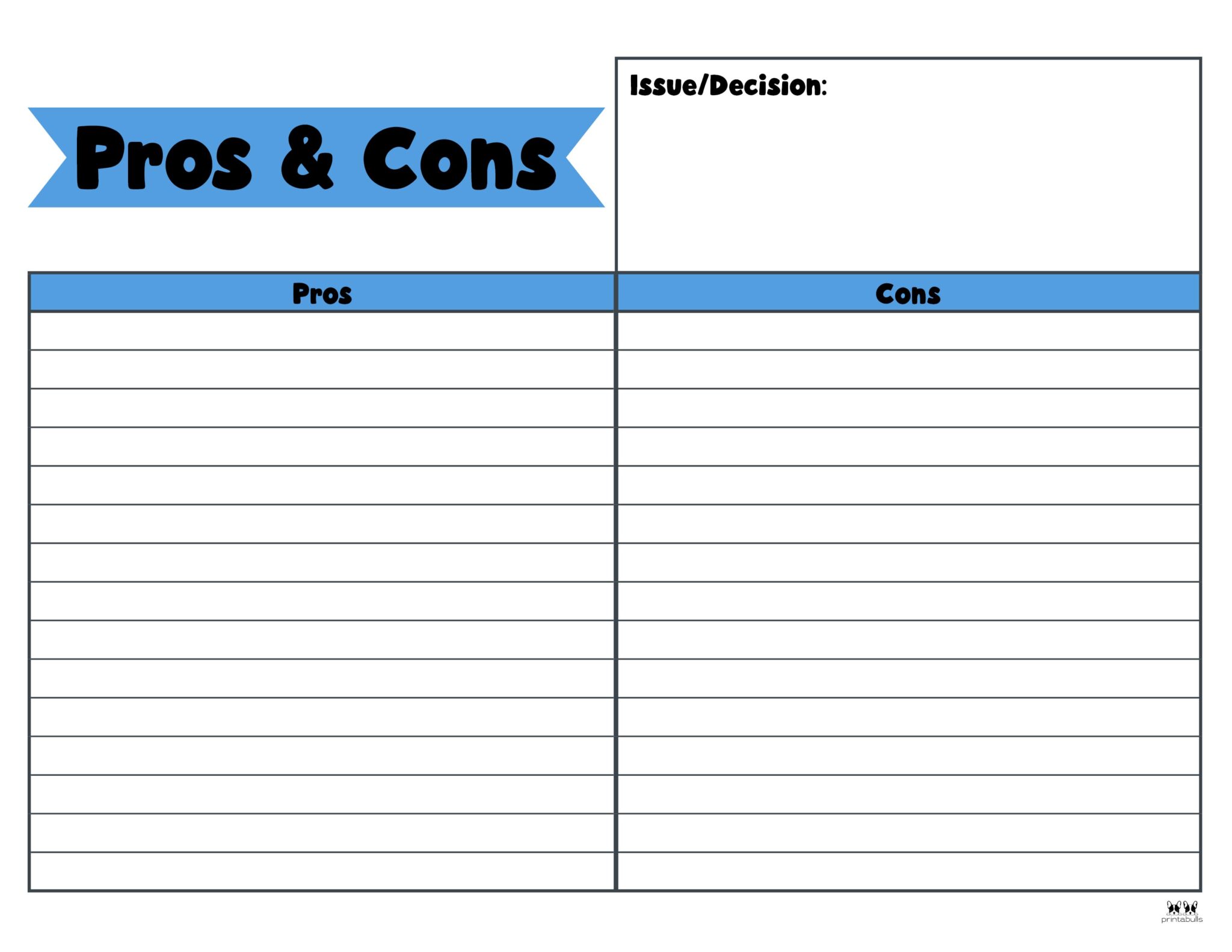 Pros & Cons List Templates - 18 Printables | Printabulls