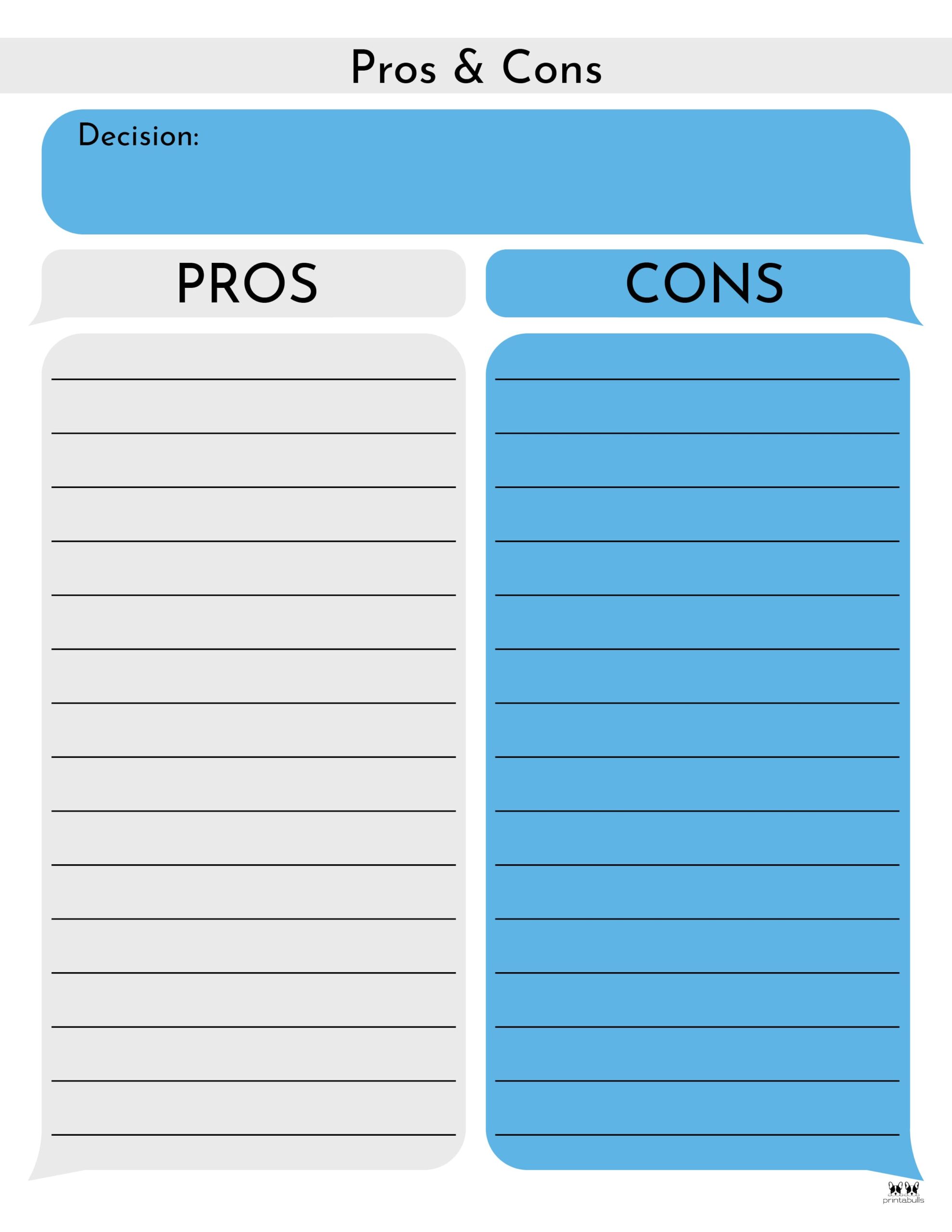 Pros & Cons List Templates - 18 Printables | Printabulls