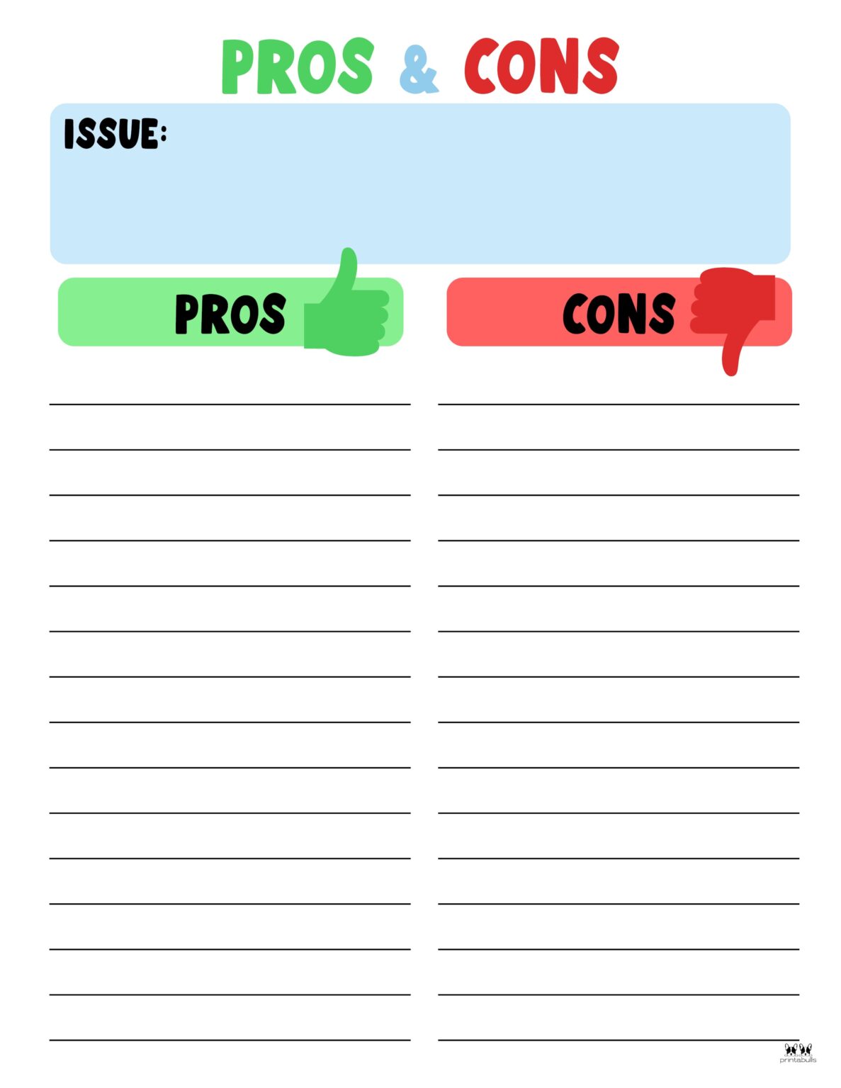 Pros & Cons List Templates - 18 Printables - PrintaBulk