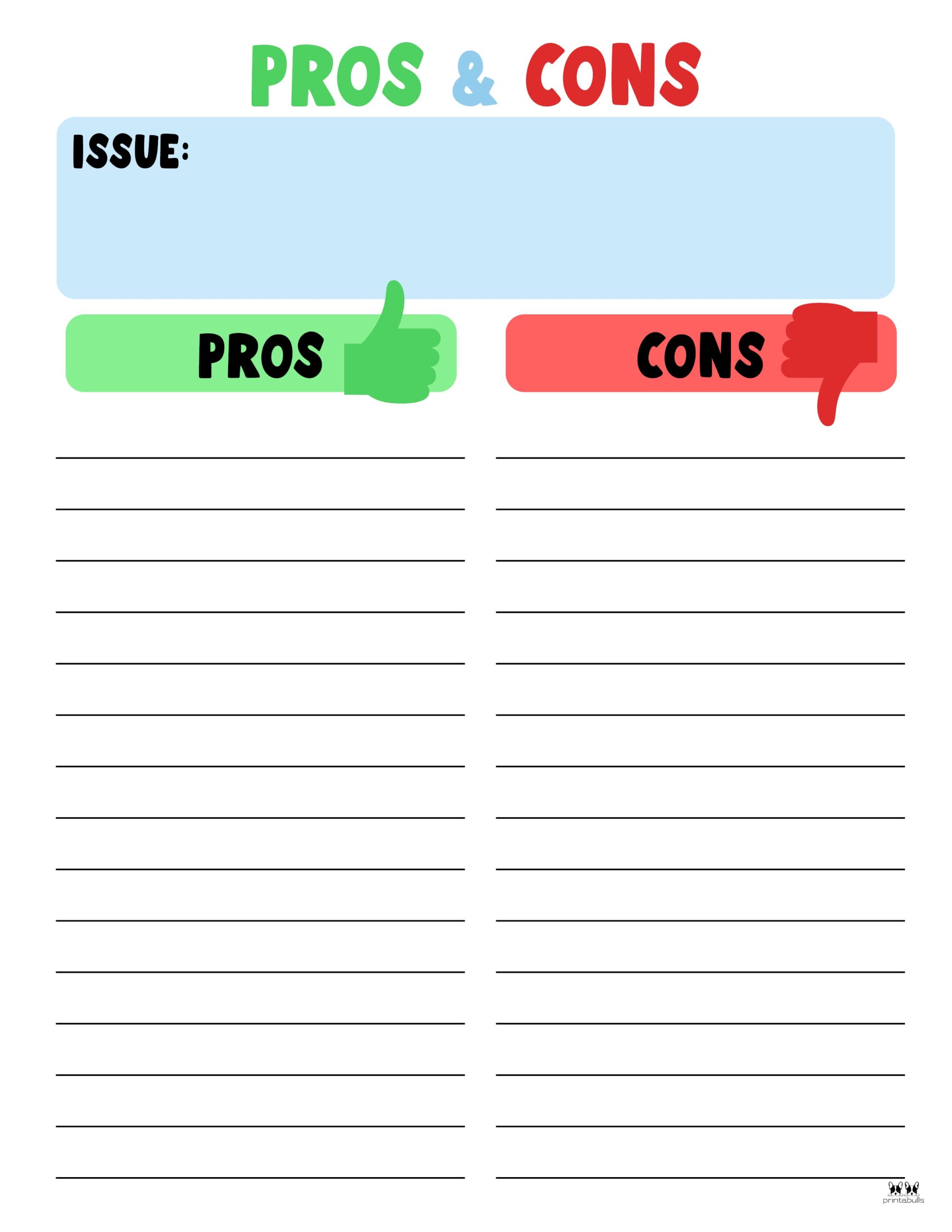 Pros & Cons List Templates - 18 Printables 