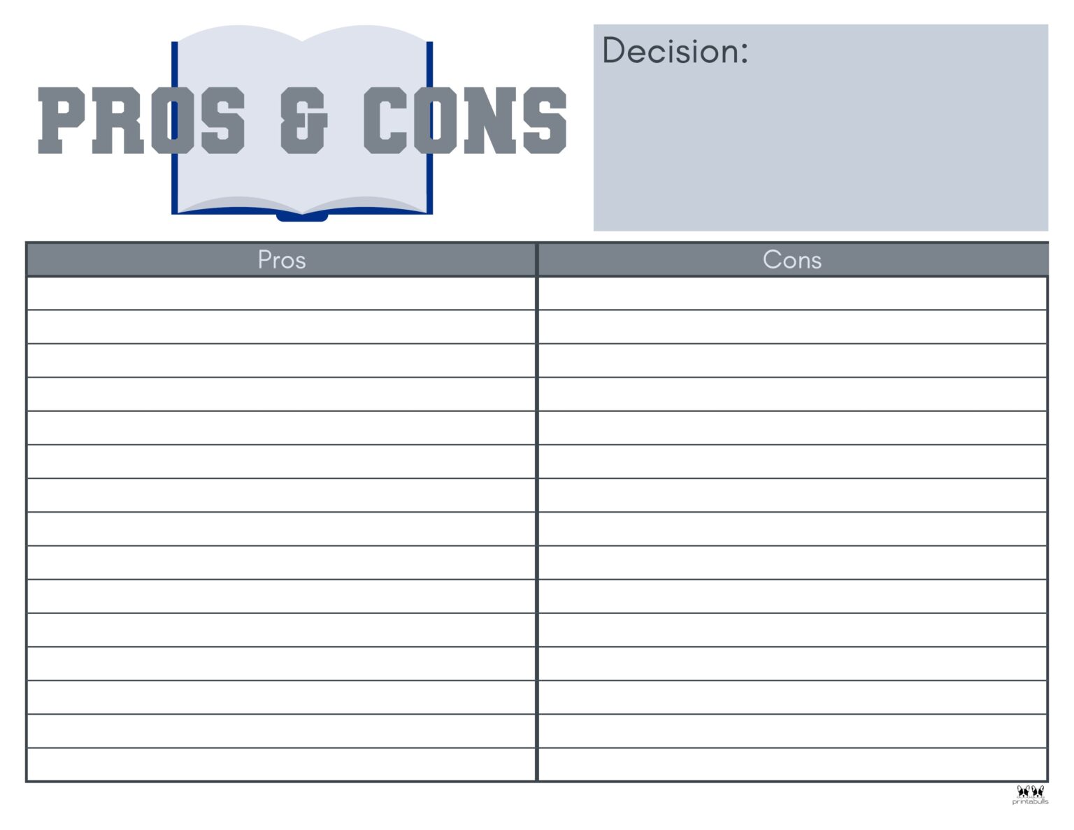 Pros & Cons List Templates - 18 Printables | Printabulls