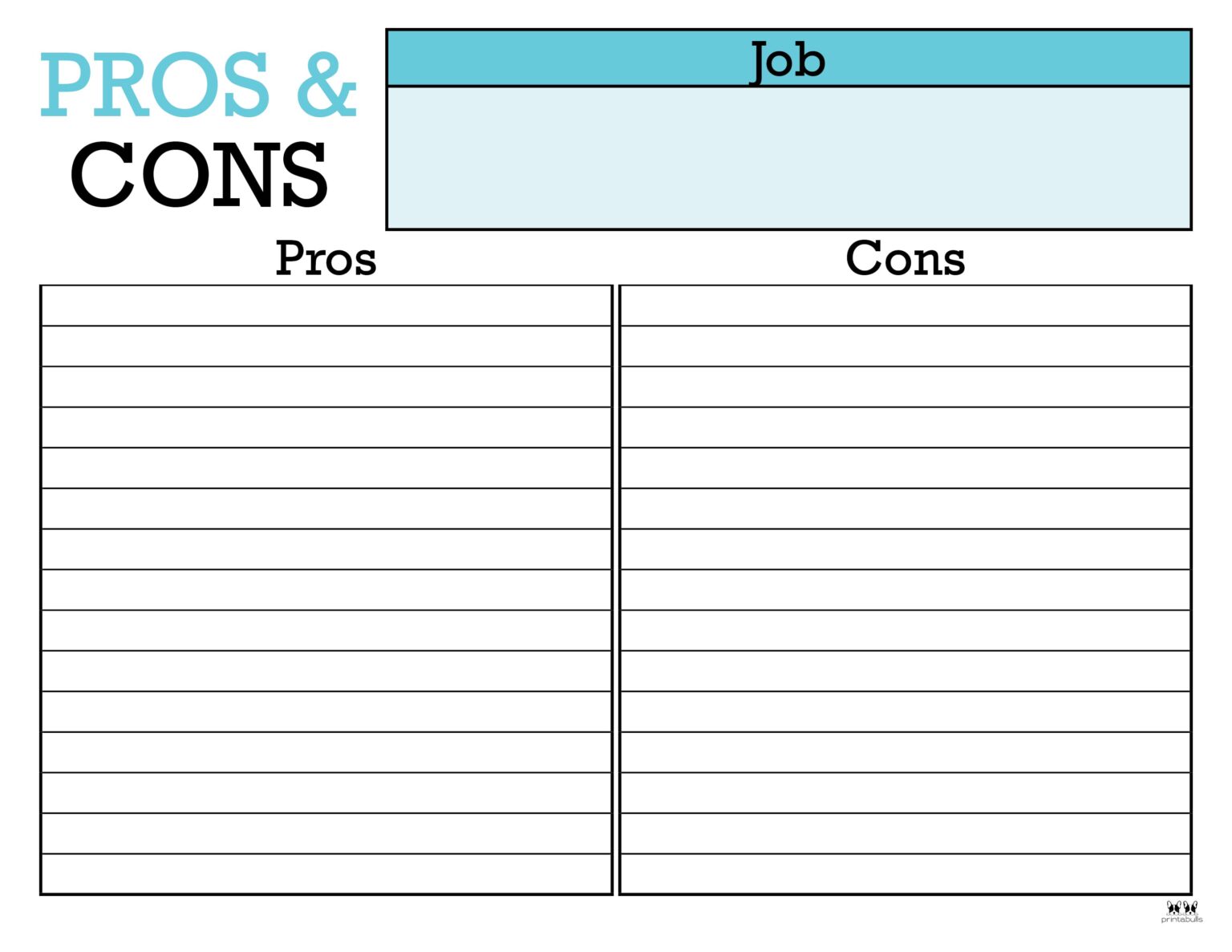 Pros & Cons List Templates - 18 Printables | Printabulls