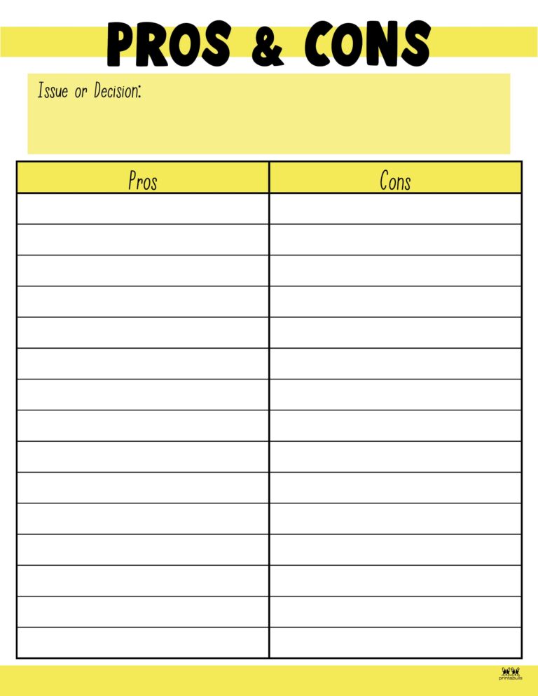 Pros & Cons List Templates - 18 Printables | Printabulls