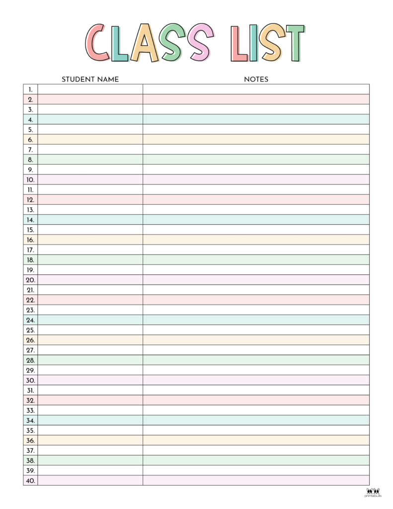 Class List Templates 12 FREE Printables Printabulls