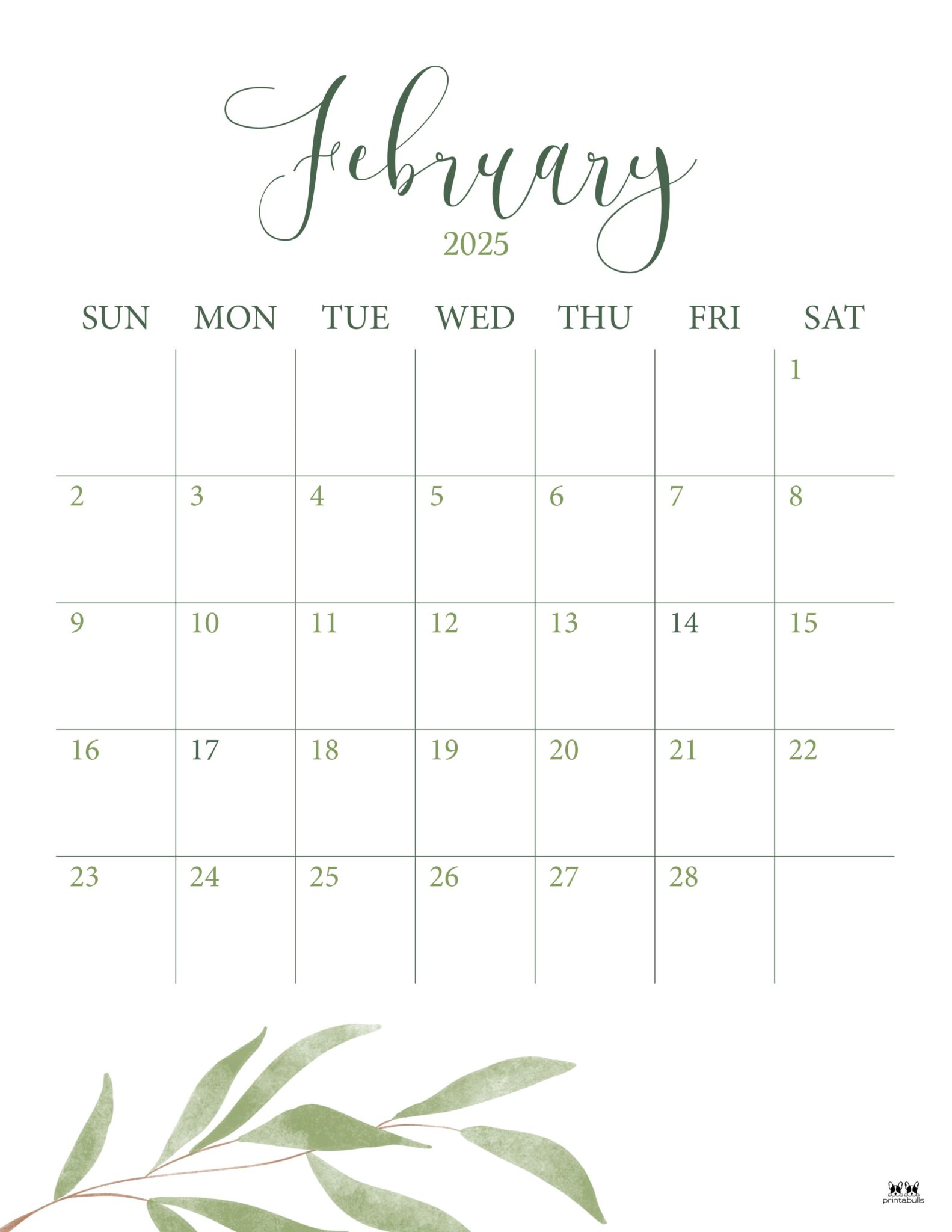 February 2025 Calendars 107 FREE Printables Printabulls