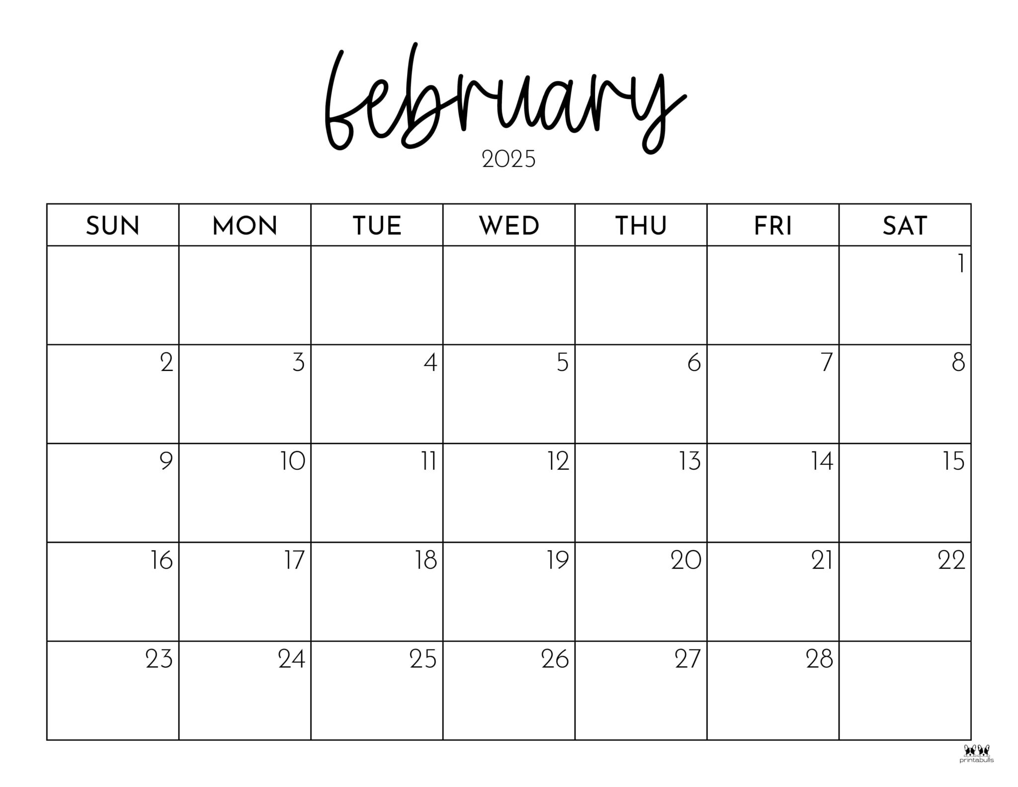 February 2025 Calendars 107 FREE Printables Printabulls