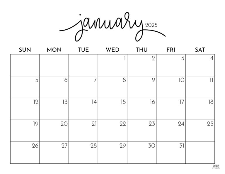 January 2025 Calendars - 107 FREE Printables | Printabulls