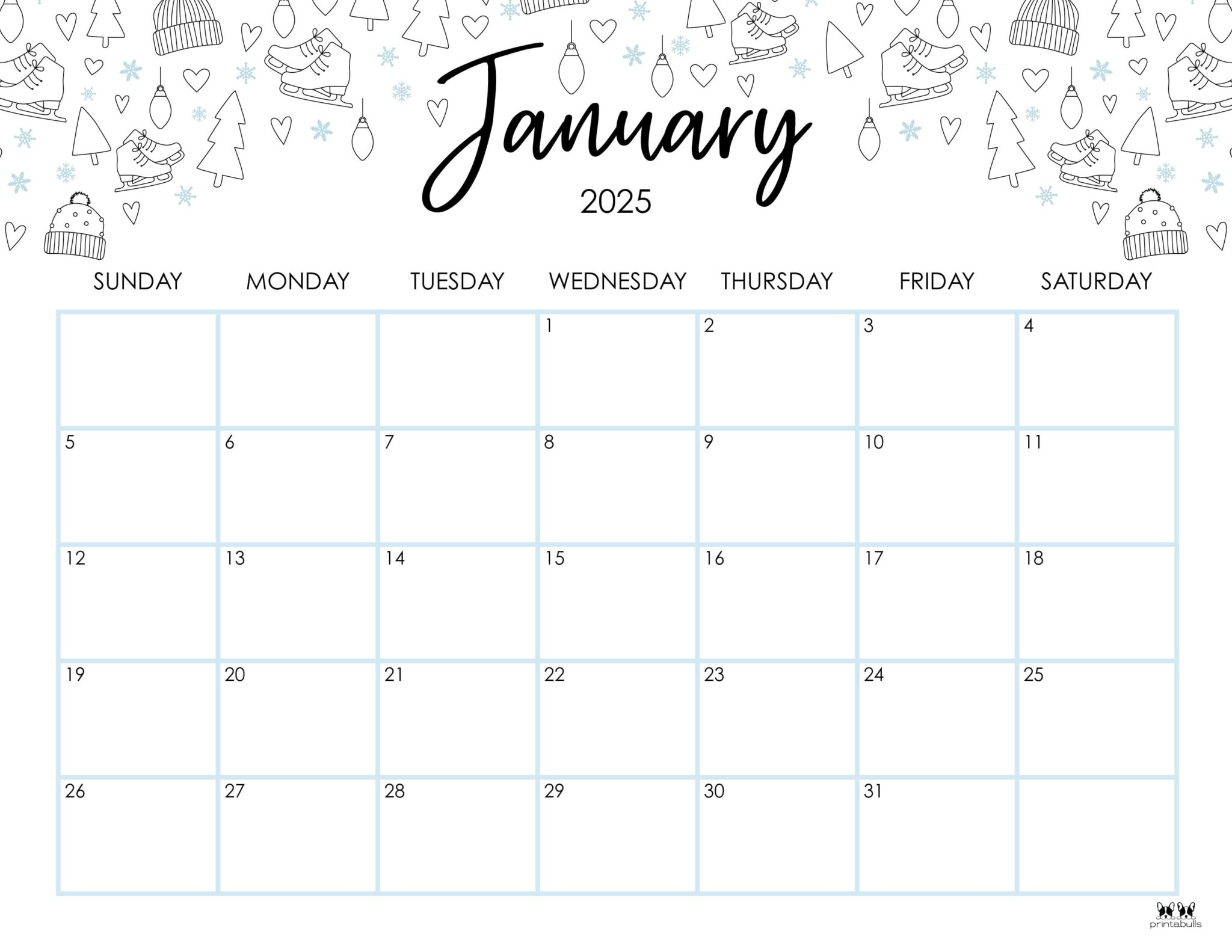 January 2025 Calendars 107 FREE Printables Printabulls