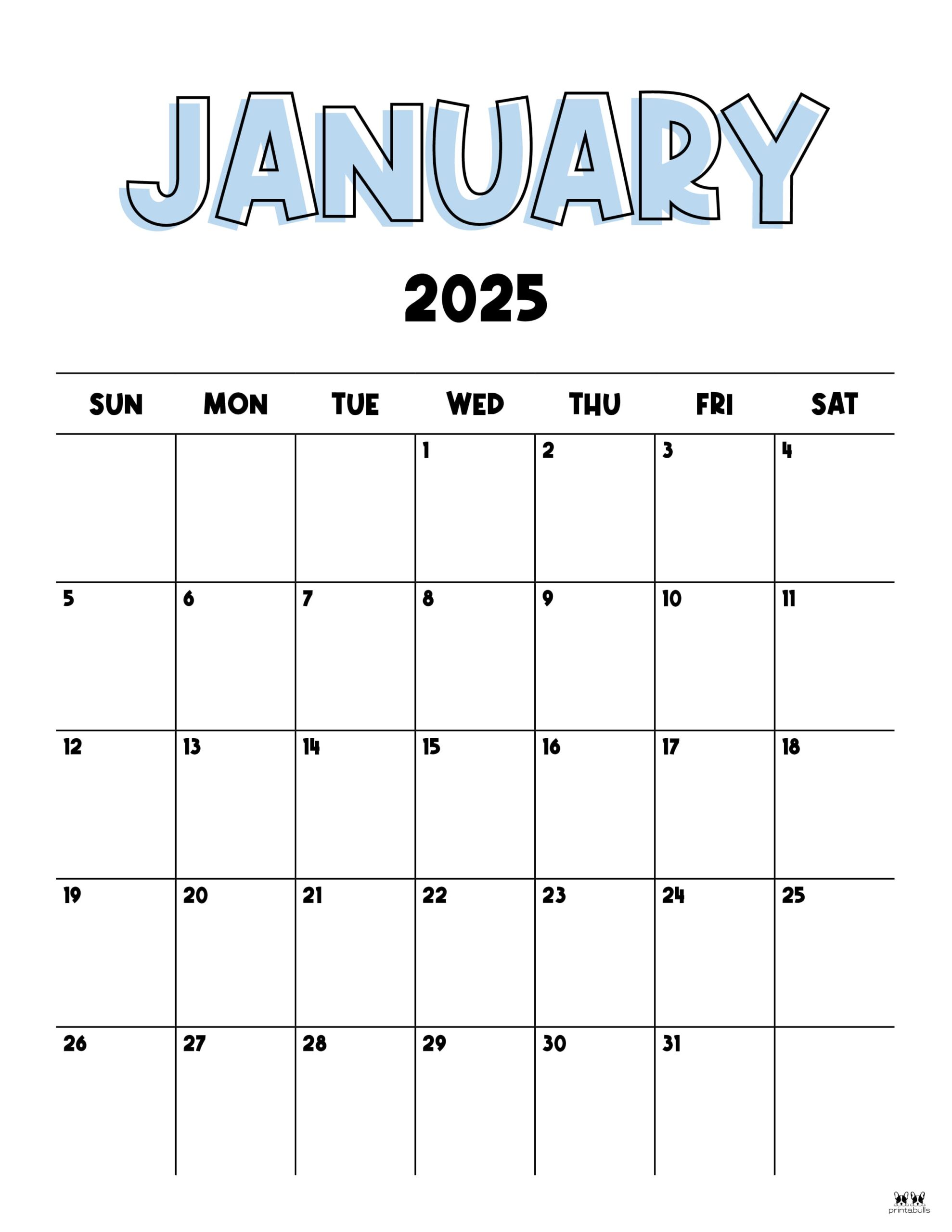 January 2025 Calendars - 107 FREE Printables | Printabulls