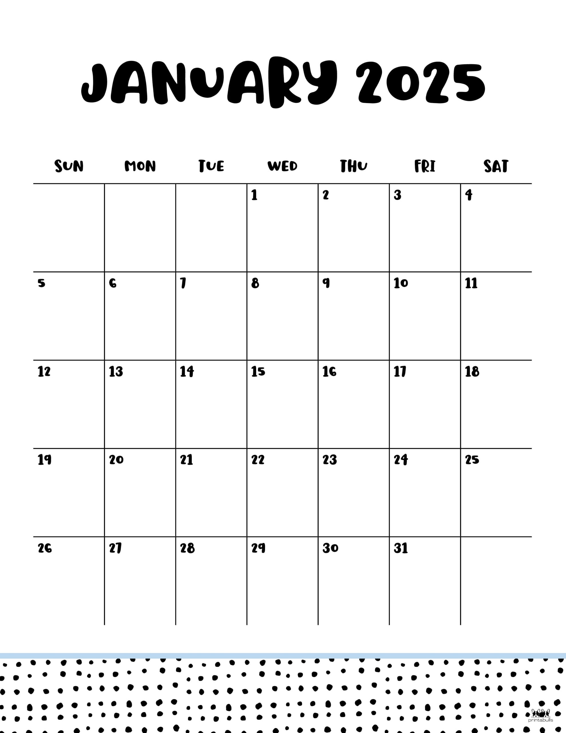 January 2025 Calendars 107 FREE Printables Printabulls