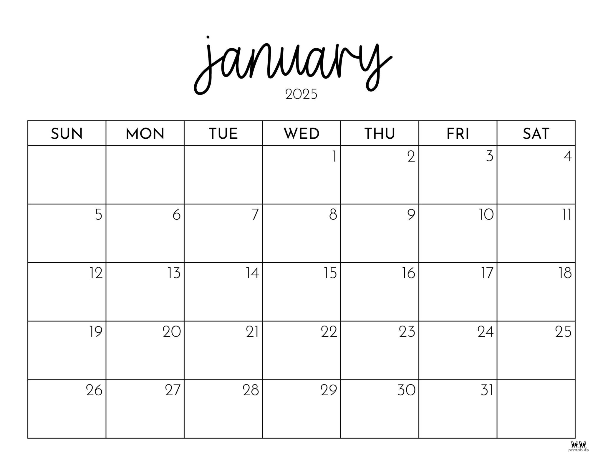 January 2025 Printable Calendar Printabulls January 2025