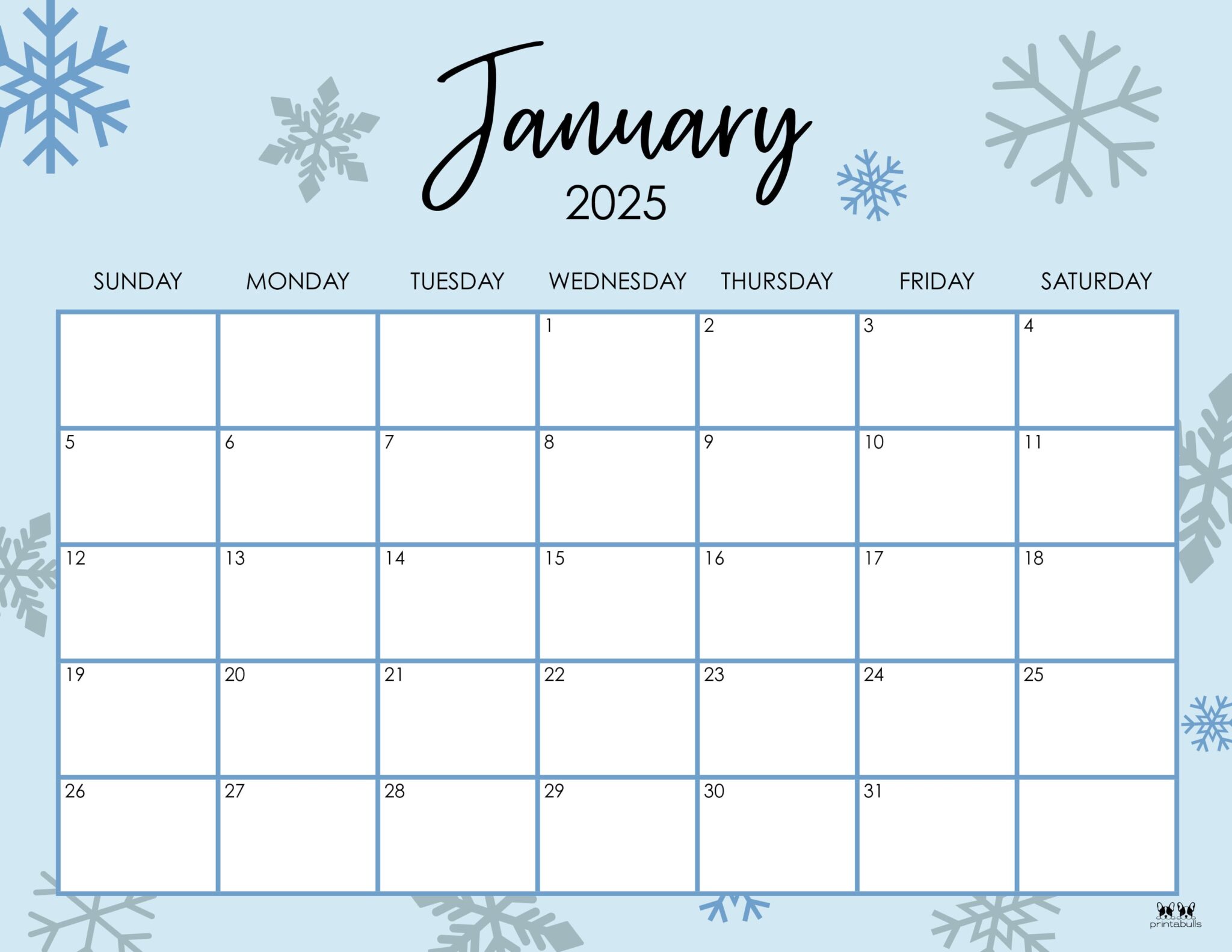 January 2025 Calendars 107 FREE Printables Printabulls