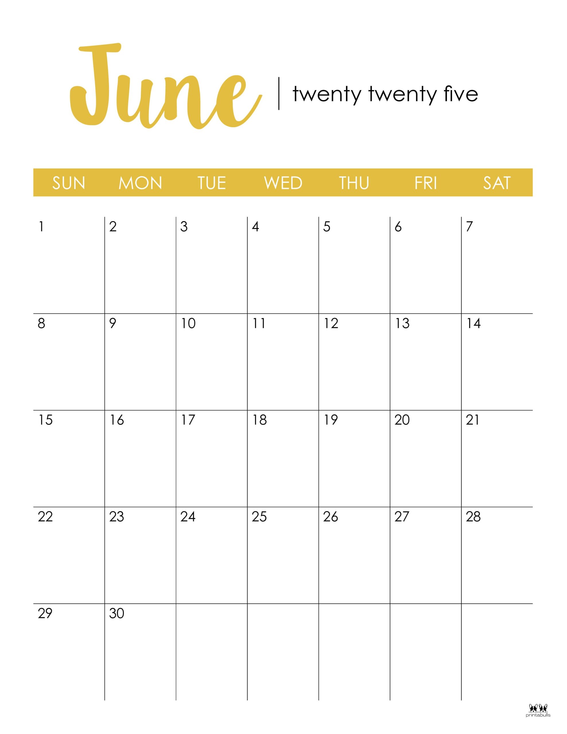 June 2025 Calendars 107 FREE Printables Printabulls