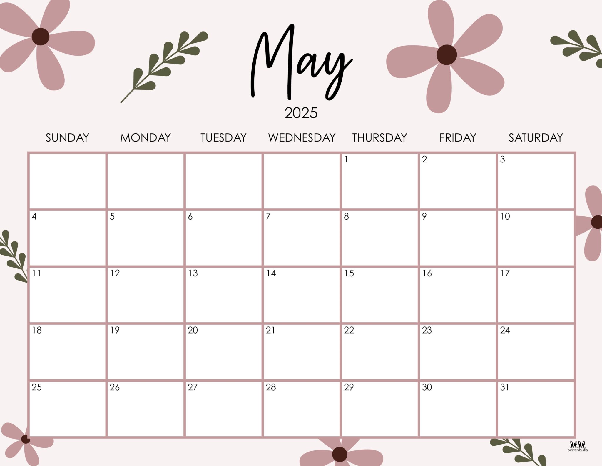 May 2025 Calendars 107 FREE Printables Printabulls