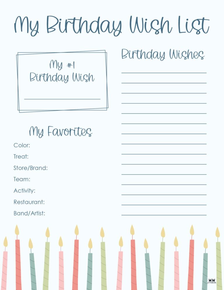 Birthday Wish List Templates - 12 FREE Lists - PrintaBulk