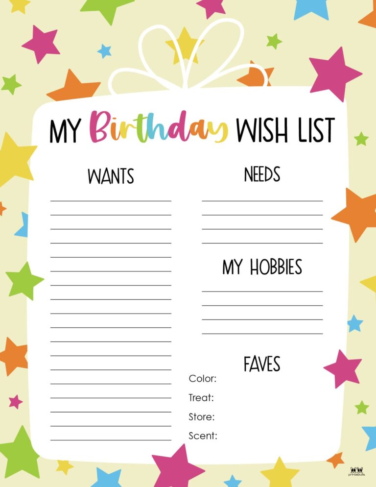 Birthday Wish List Templates - 12 FREE Lists | Printabulls