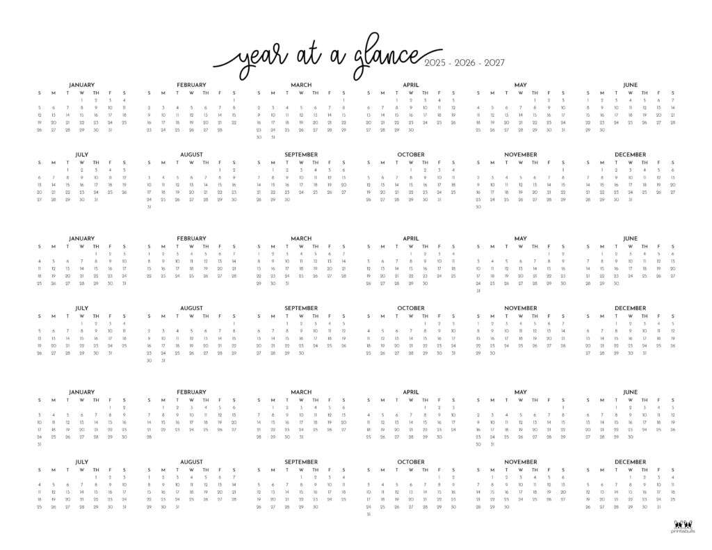 Printable-2025-2027-Three-Year-Calendar-Landscape-Style-2