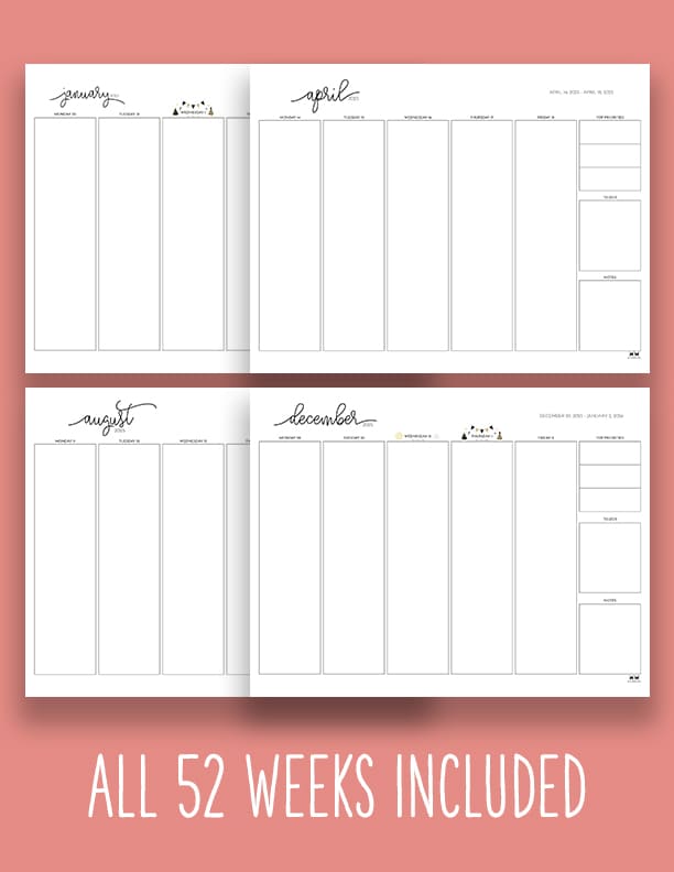 Printable-2025-Weekly-Calendars-5-Day-Blank-Extras-1