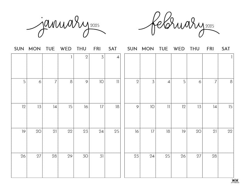 Printable-Two-Month-January-February-2025-Calendars-1